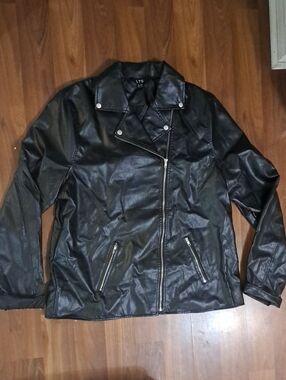 Women’s Black Faux Leather Moto Jacket with Zip Pockets